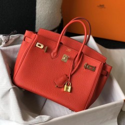 Hermes Birkin 25cm Bag In Red Clemence Leather