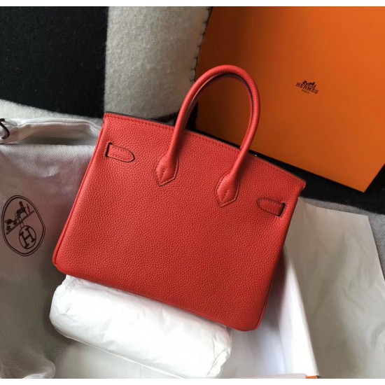 Hermes Birkin 25cm Bag In Red Clemence Leather