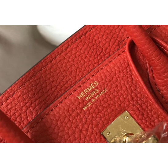 Hermes Birkin 25cm Bag In Red Clemence Leather