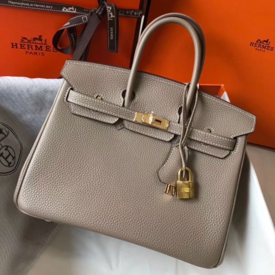 Hermes Birkin 25cm Bag In Tourterelle Clemence Leather