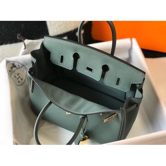 Hermes Birkin 25cm Bag In Vert Amande Clemence Leather