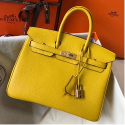 Hermes Birkin 25cm Bag In Yellow Clemence Leather