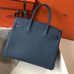 Hermes Birkin 30cm Bag In Blue Agate Clemence Leather