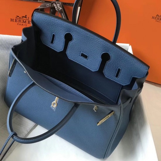 Hermes Birkin 30cm Bag In Blue Agate Clemence Leather