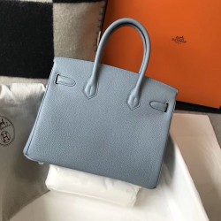 Hermes Birkin 30cm Bag In Blue Lin Clemence Leather