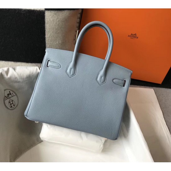 Hermes Birkin 30cm Bag In Blue Lin Clemence Leather