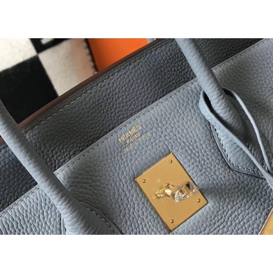 Hermes Birkin 30cm Bag In Blue Lin Clemence Leather