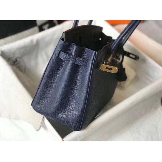 Hermes Birkin 30cm Bag In Dark Blue Clemence Leather