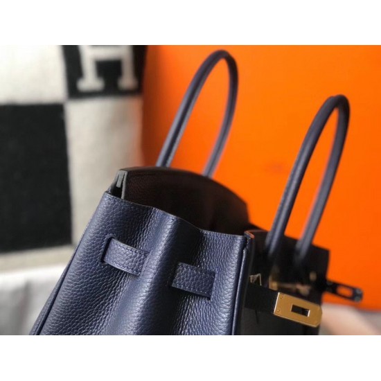 Hermes Birkin 30cm Bag In Dark Blue Clemence Leather