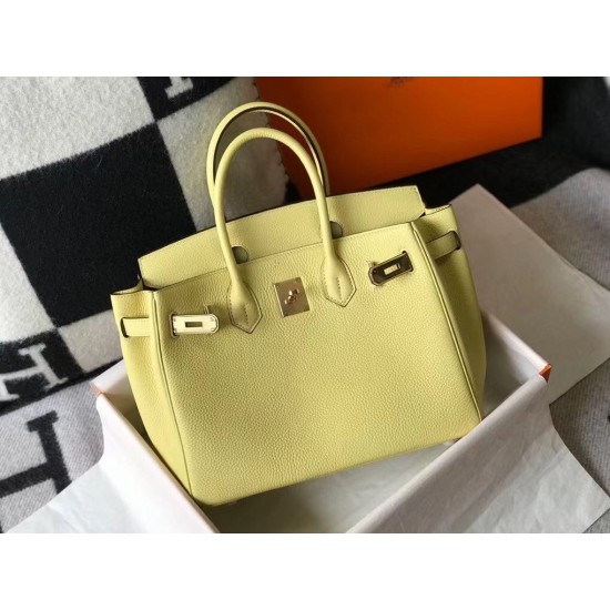 Hermes Birkin 30cm Bag In Jaune Poussin Clemence Leather