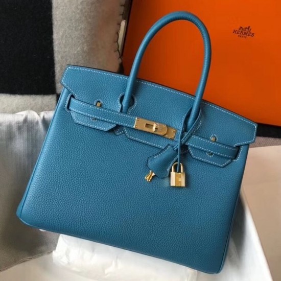 Hermes Birkin 30cm Bag In Jean Blue Clemence Leather