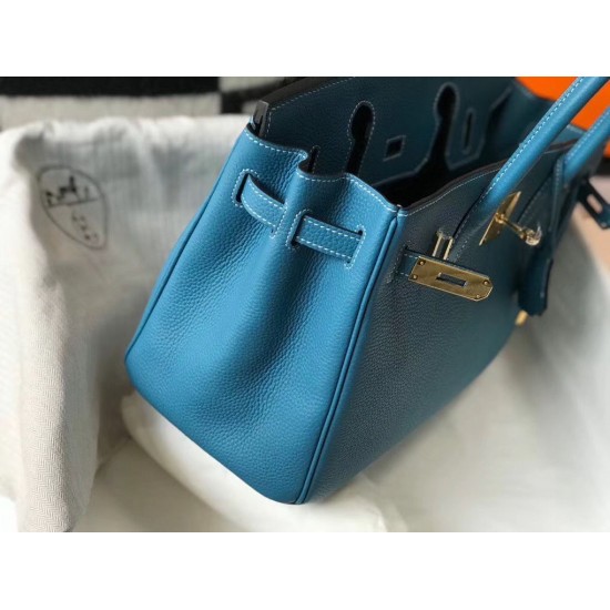 Hermes Birkin 30cm Bag In Jean Blue Clemence Leather