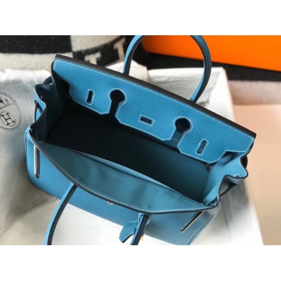 Hermes Birkin 30cm Bag In Jean Blue Clemence Leather