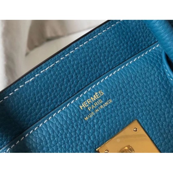 Hermes Birkin 30cm Bag In Jean Blue Clemence Leather