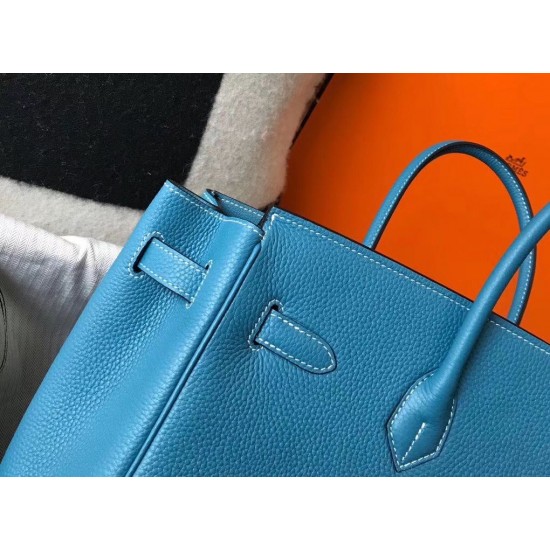 Hermes Birkin 30cm Bag In Jean Blue Clemence Leather