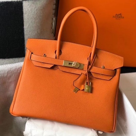 Hermes Birkin 30cm Bag In Orange Clemence Leather