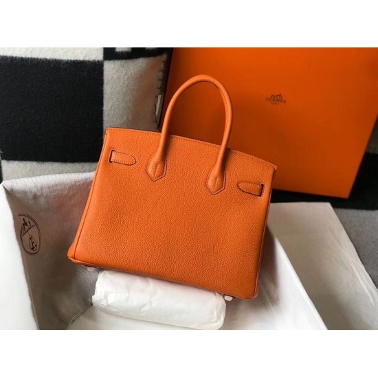 Hermes Birkin 30cm Bag In Orange Clemence Leather