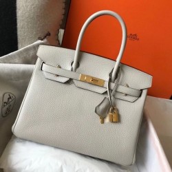 Hermes Birkin 30cm Bag In Pearl Gray Clemence Leather