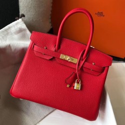 Hermes Birkin 30cm Bag In Red Clemence Leather