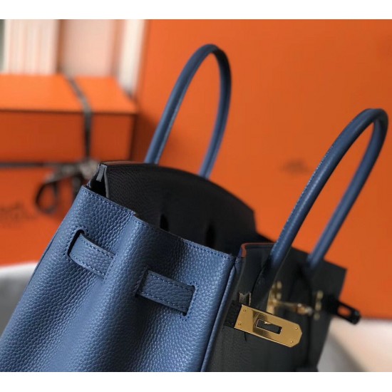 Hermes Birkin 35cm Bag In Blue Agate Clemence Leather