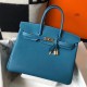 Hermes Birkin 35cm Bag In Blue Jean Clemence Leather