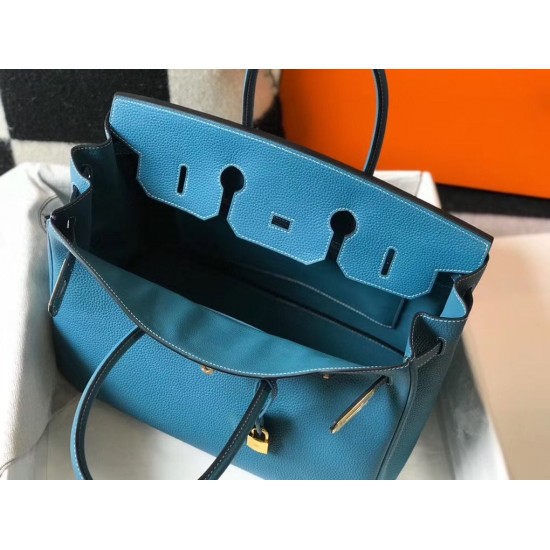 Hermes Birkin 35cm Bag In Blue Jean Clemence Leather