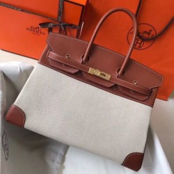 Hermes Birkin 35cm Bag In Canvas Brown Leather