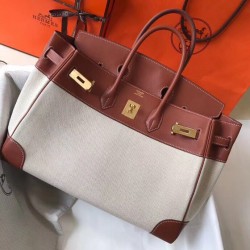 Hermes Birkin 35cm Bag In Canvas Brown Leather