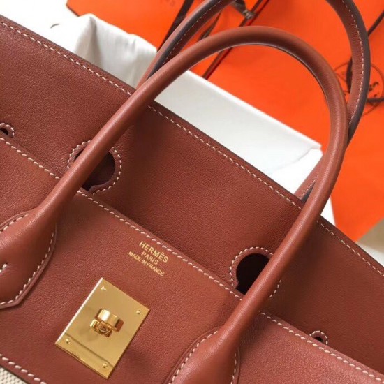 Hermes Birkin 35cm Bag In Canvas Brown Leather