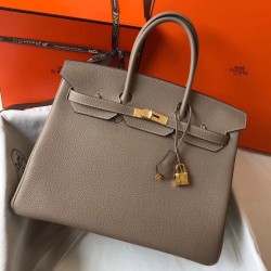 Hermes Birkin 35cm Bag In Gris Tourterelle Clemence Leather