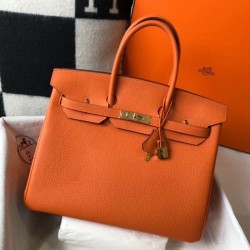 Hermes Birkin 35cm Bag In Orange Clemence Leather