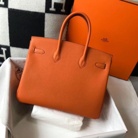 Hermes Birkin 35cm Bag In Orange Clemence Leather