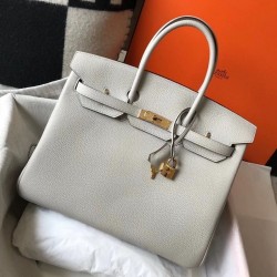 Hermes Birkin 35cm Bag In Pearl Grey Clemence Leather