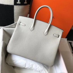 Hermes Birkin 35cm Bag In Pearl Grey Clemence Leather