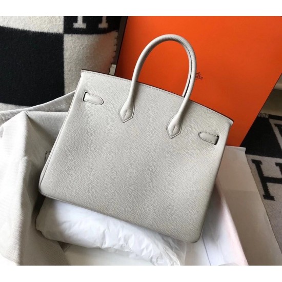 Hermes Birkin 35cm Bag In Pearl Grey Clemence Leather