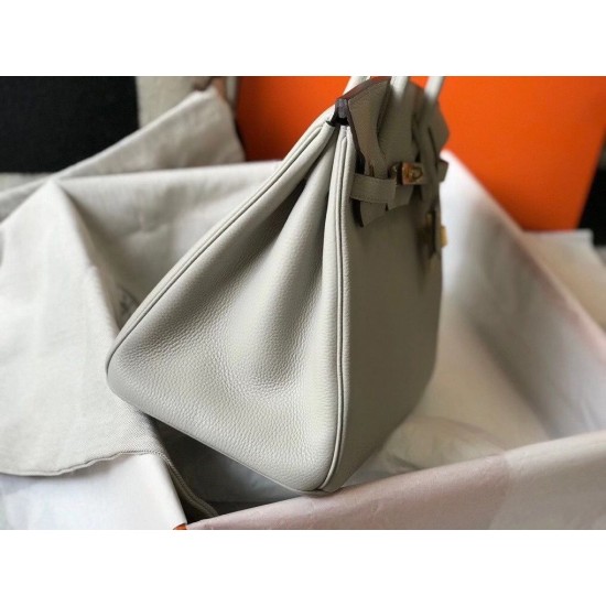 Hermes Birkin 35cm Bag In Pearl Grey Clemence Leather