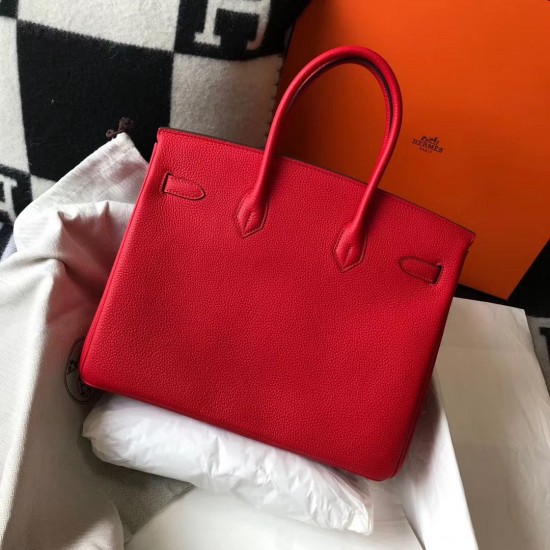 Hermes Birkin 35cm Bag In Red Clemence Leather