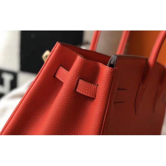 Hermes Birkin 35cm Bag In Red Clemence Leather