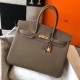 Hermes Birkin 35cm Bag In Taupe Grey Clemence Leather