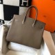 Hermes Birkin 35cm Bag In Taupe Grey Clemence Leather