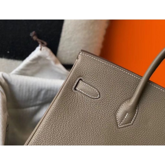 Hermes Birkin 35cm Bag In Taupe Grey Clemence Leather