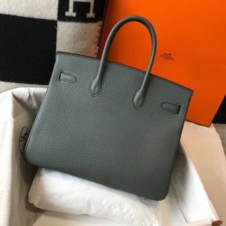 Hermes Birkin 35cm Bag In Vert Amande Clemence Leather