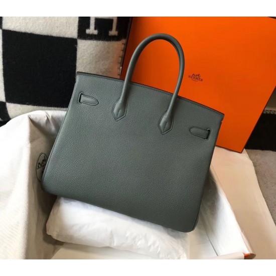 Hermes Birkin 35cm Bag In Vert Amande Clemence Leather