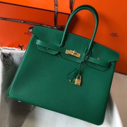 Hermes Birkin 35cm Bag In Vert Vertigo Clemence Leather