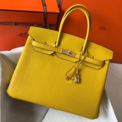 Hermes Birkin 35cm Bag In Yellow Clemence Leather