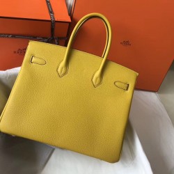 Hermes Birkin 35cm Bag In Yellow Clemence Leather