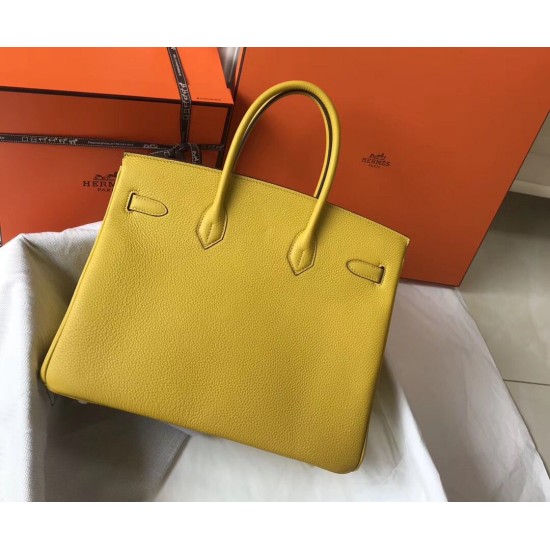 Hermes Birkin 35cm Bag In Yellow Clemence Leather