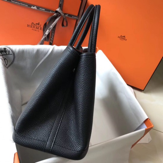 Hermes Garden Party 30 Bag In Black Clemence Leather