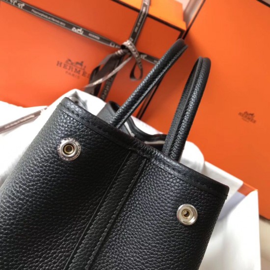 Hermes Garden Party 30 Bag In Black Clemence Leather