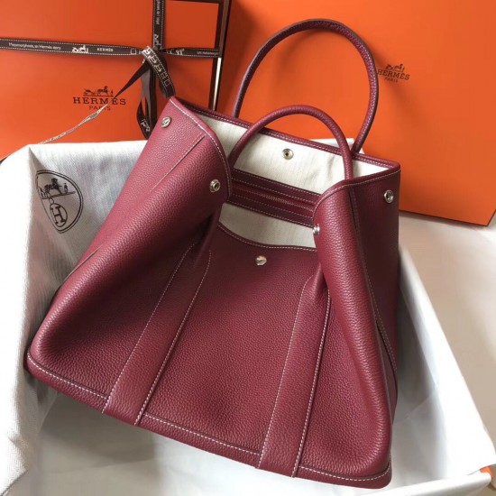 Hermes Garden Party 30 Bag In Bordeaux Clemence Leather